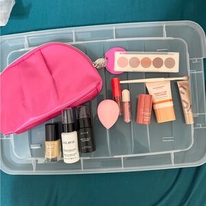 Pink Makeup Bag with Assorted Cosmetics